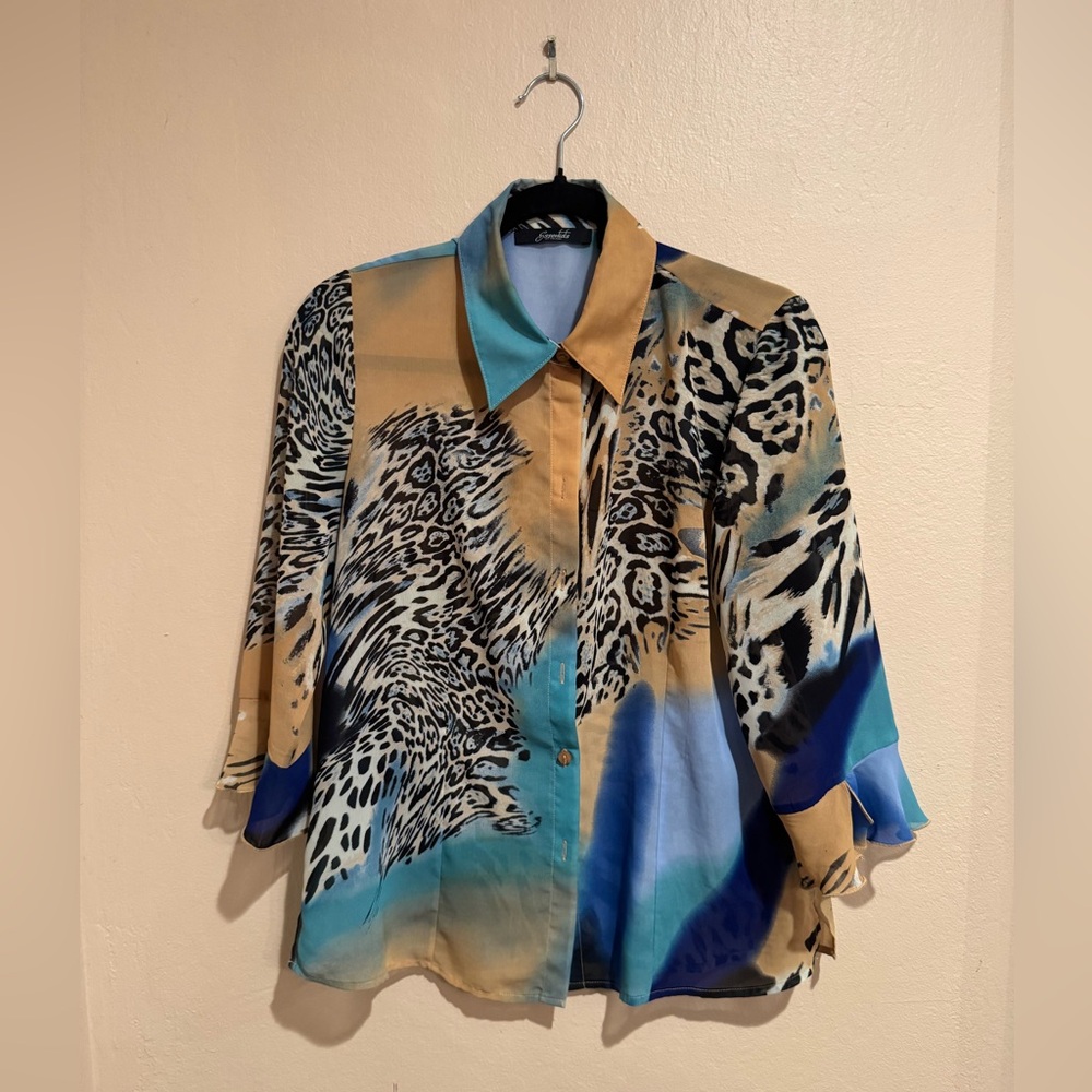Essentials by Milano Multicolor Animal Patterned  Blouse